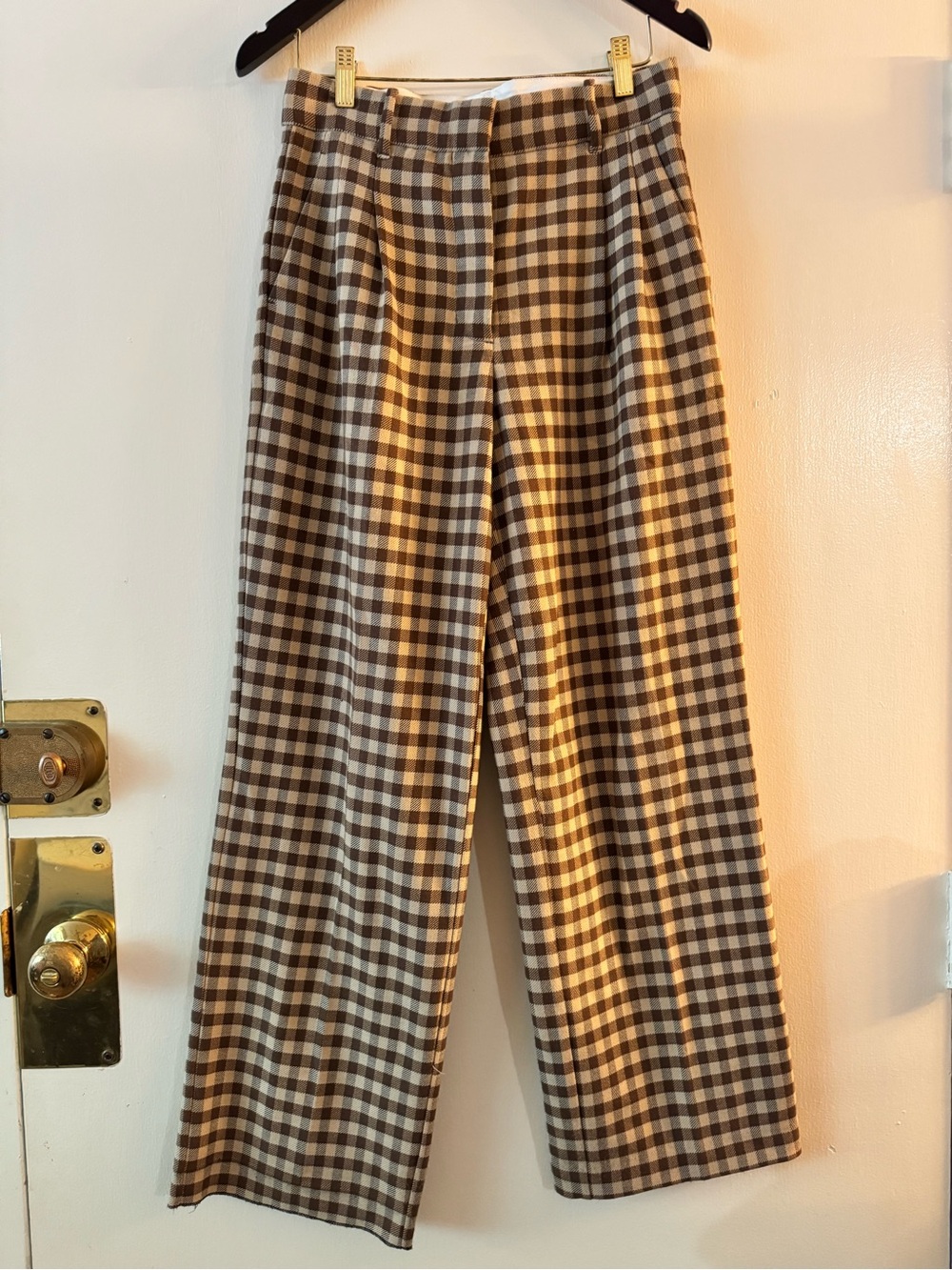 Aritzia Wilfred Effortless Fall Pants Checkered Plaid Brown Size 4 Wool Blend